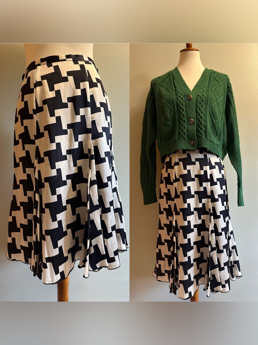 Silk Geometric Print Midi Skirt